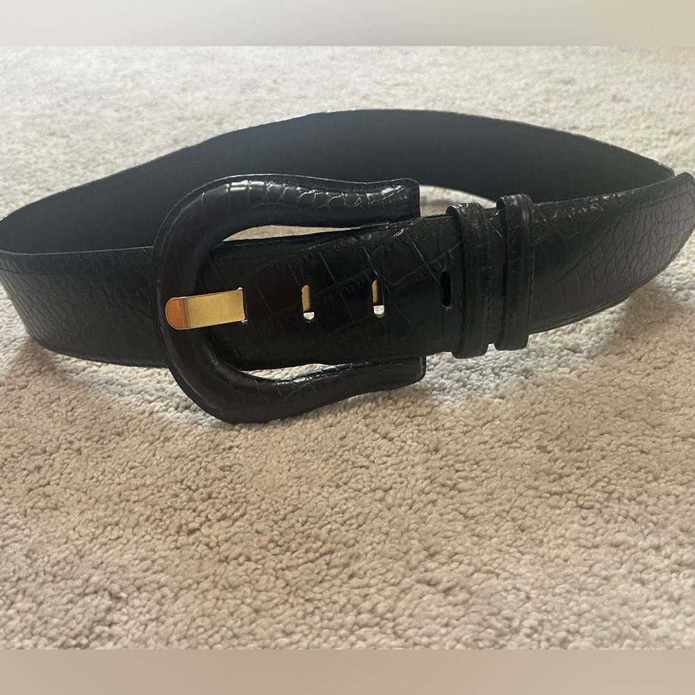 Avignon Genuine Leather Black Croc Embossed Wide Belt